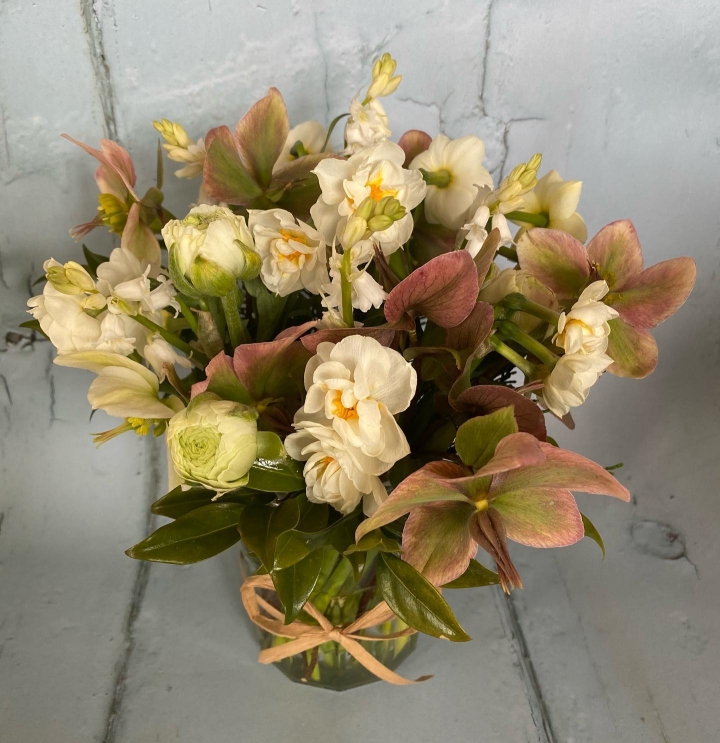 Posy flowers in a jam jar image